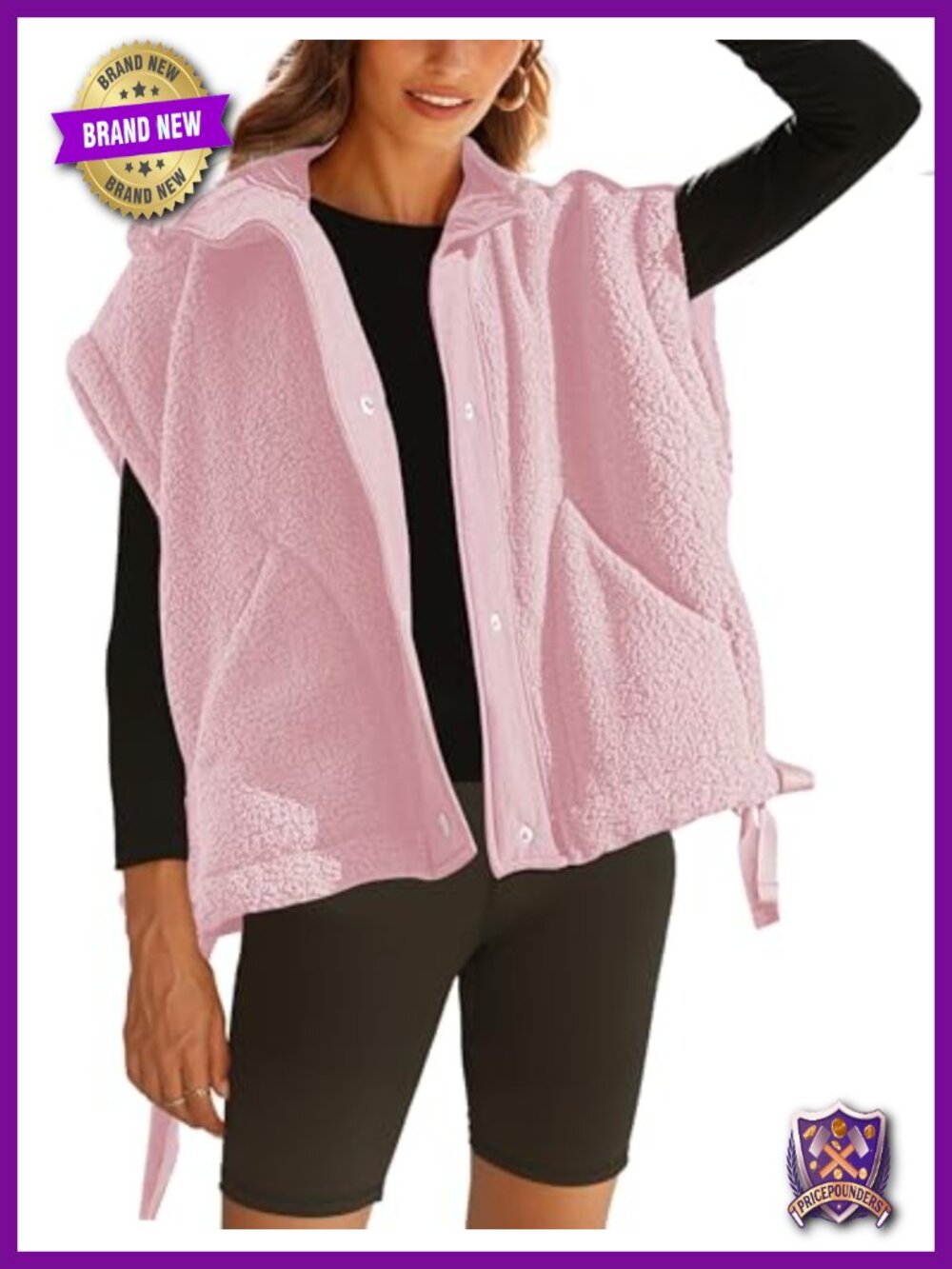 Sherpa Fleece Vest Fuzzy Oversized Sleeveless Button Jacket